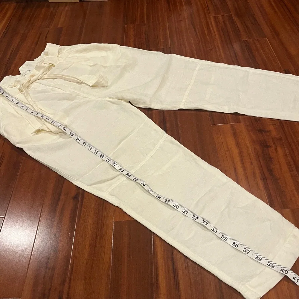 Cream Linen Tencel Pants Ankle Waist Tie Nico Nico USA Made Size 6 / Small‎